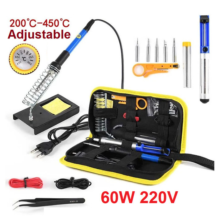 Ready Solder Listrik Set Tas 15 Pcs Lengkap Iron Tool Kit 220V 60W/Solder Listrik Murah Paket