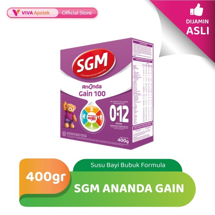 Sgm Ananda Gain 100 Susu Formula Khusus Usia 0-12 Bulan (400 Gram)