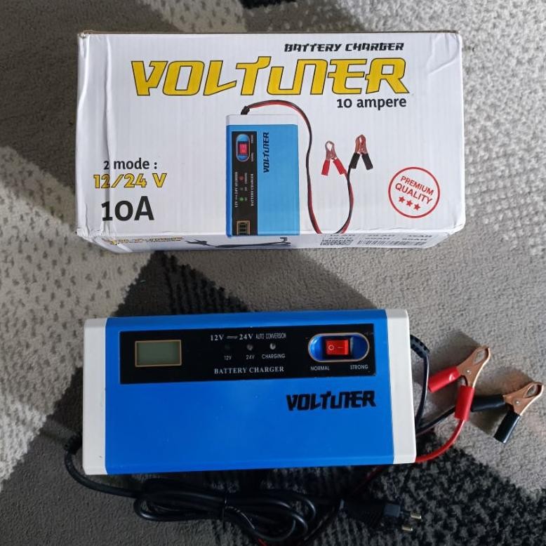 Premium Voltuner Charger Aki 10A 12V - 24V Cas Aki 10 Ampere Aki Motor Mobil Truk Promo