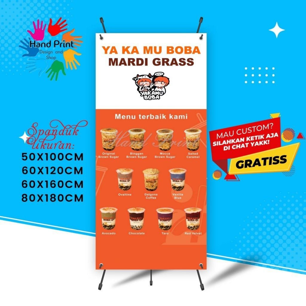 Cetak Spanduk Banner Jualan Yakamu Boba Es Boba MMT Spanduk Custom 60x160