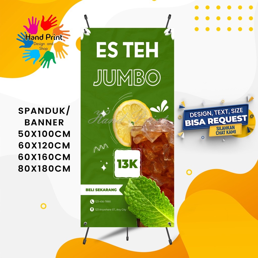 Cetak Spanduk Banner Jualan Es Teh Jumbo Es Teh Manis Lemon Tea Ice Tea Custom