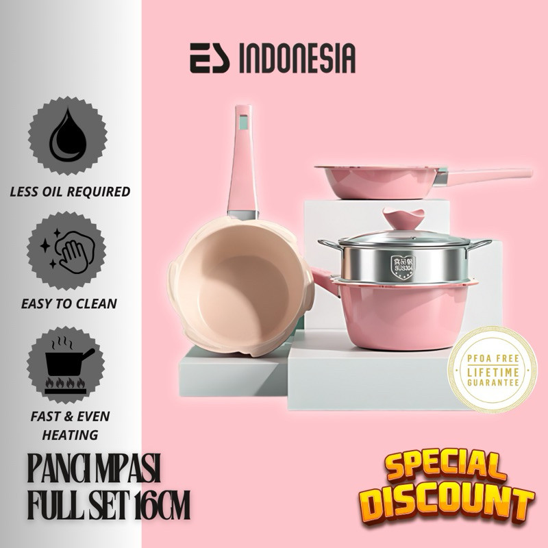 Panci Serbaguna Pnci Stainless Mpasi Tebal Alat Memasak Anti Lengket Tutup Kaca Cookware Enamel Stai