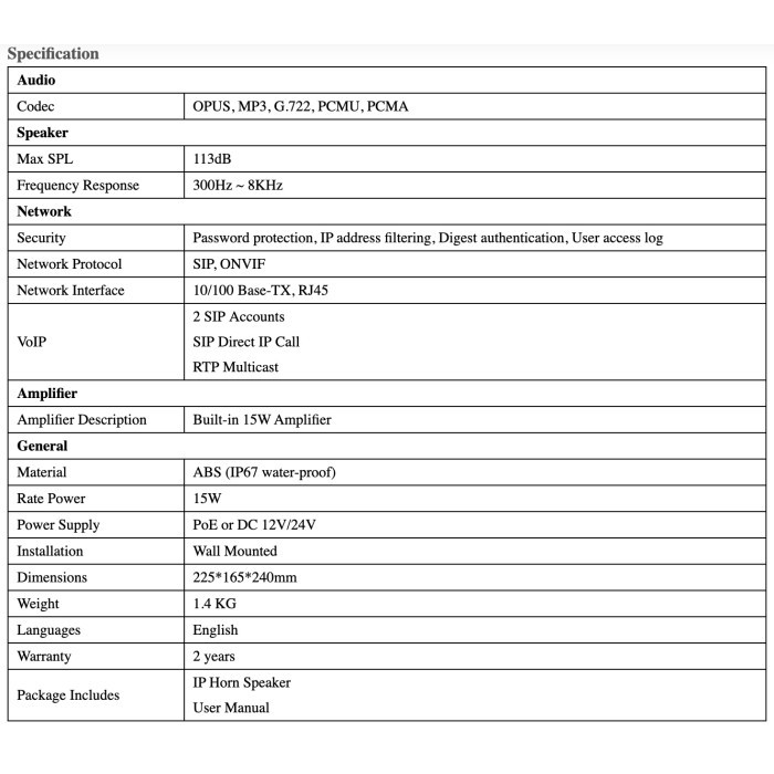 SIP-S21 15W IP SIP Horn Speaker Outdoor