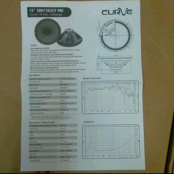SPEAKER CURVE 15 inch 38H156SCF MK FULLRANGE (MAGNET KECIL)