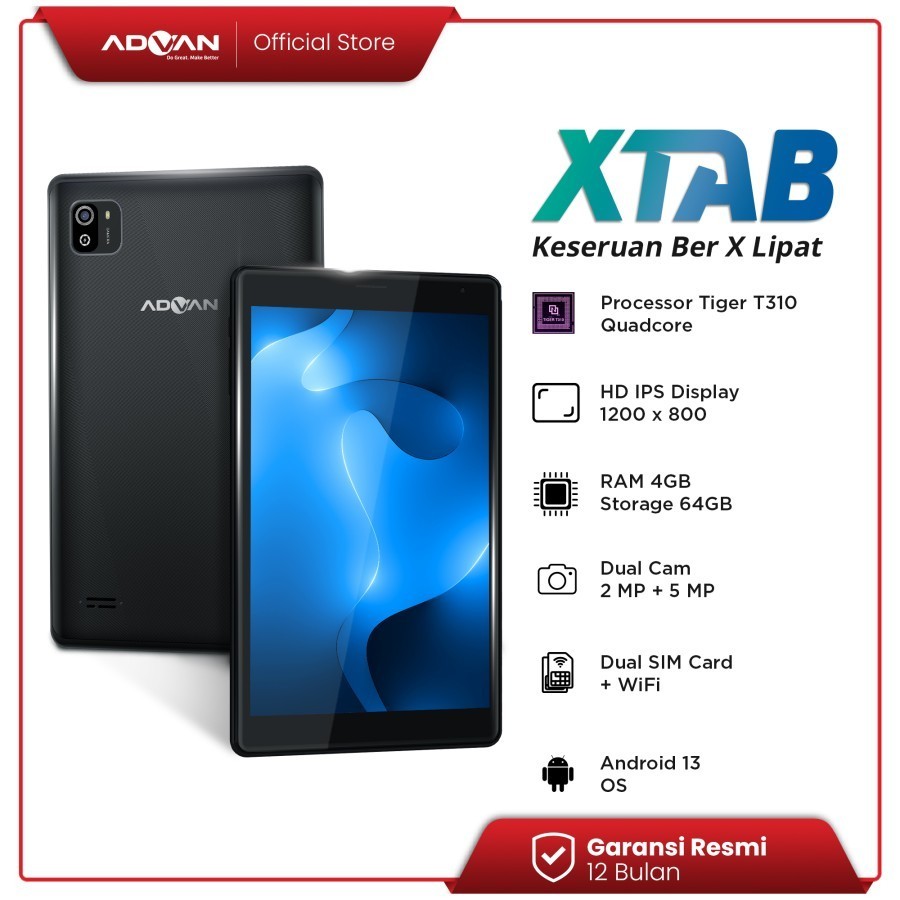 Advan XTAB 4/64 GB 8 Inch Inci QuadCore T310 Tablet Android 13