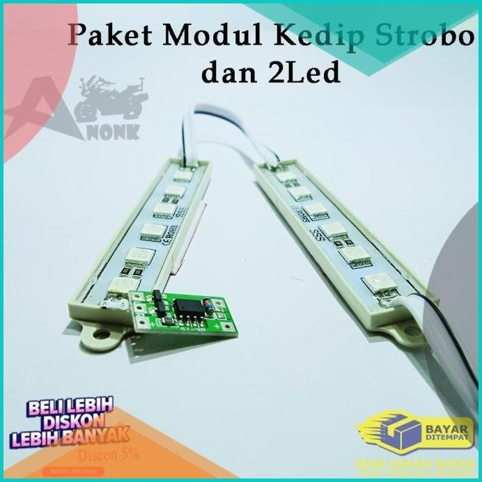 PAKET.! 2pc Lampu Led Strip 6Mata 12V + Modul Strobo 2Channel Otomatis