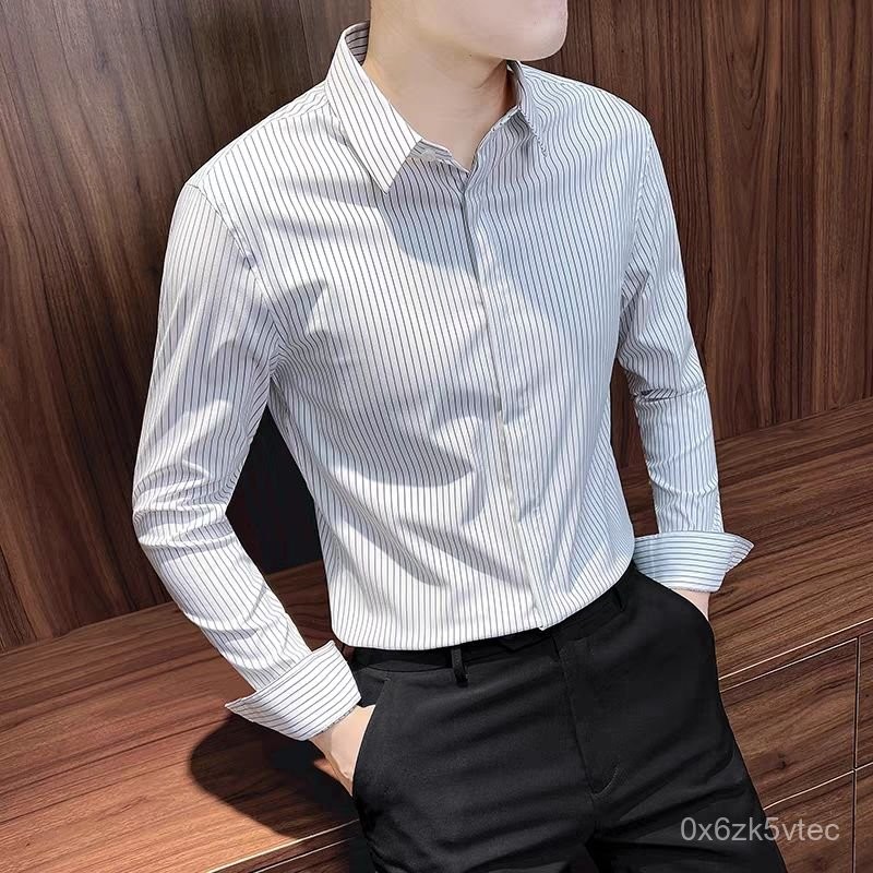 Kemeja Pria Korea Lengan Panjang, Baju Fashion Mewah Terjangkau Anti Kerut Gaya Korea Anti Setrika L