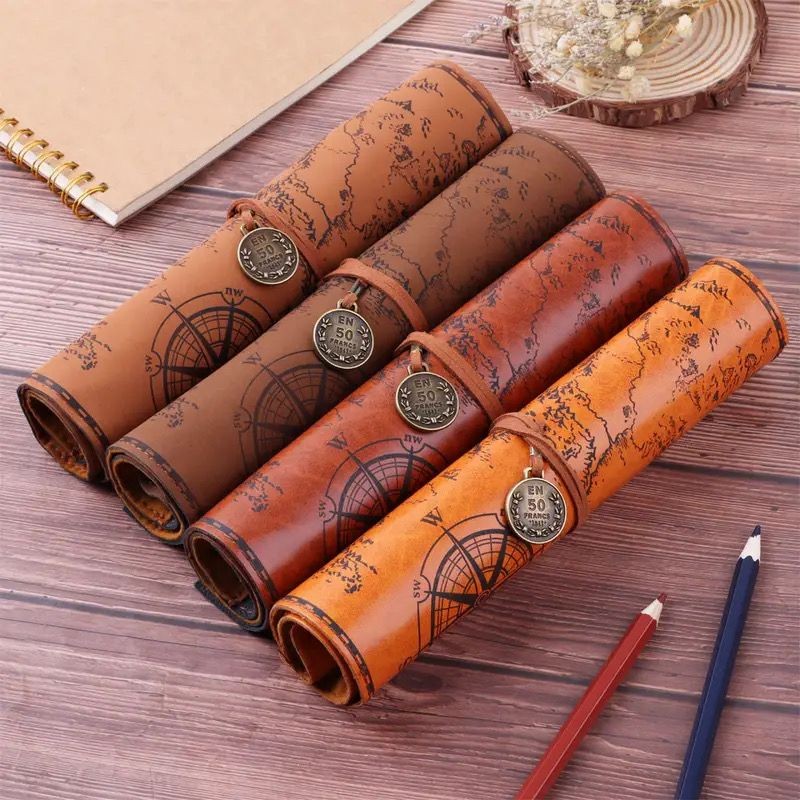 

Vintage Leather Pencil Bag/European Leather Rolling Pencil Case Belt/Student stationery bag