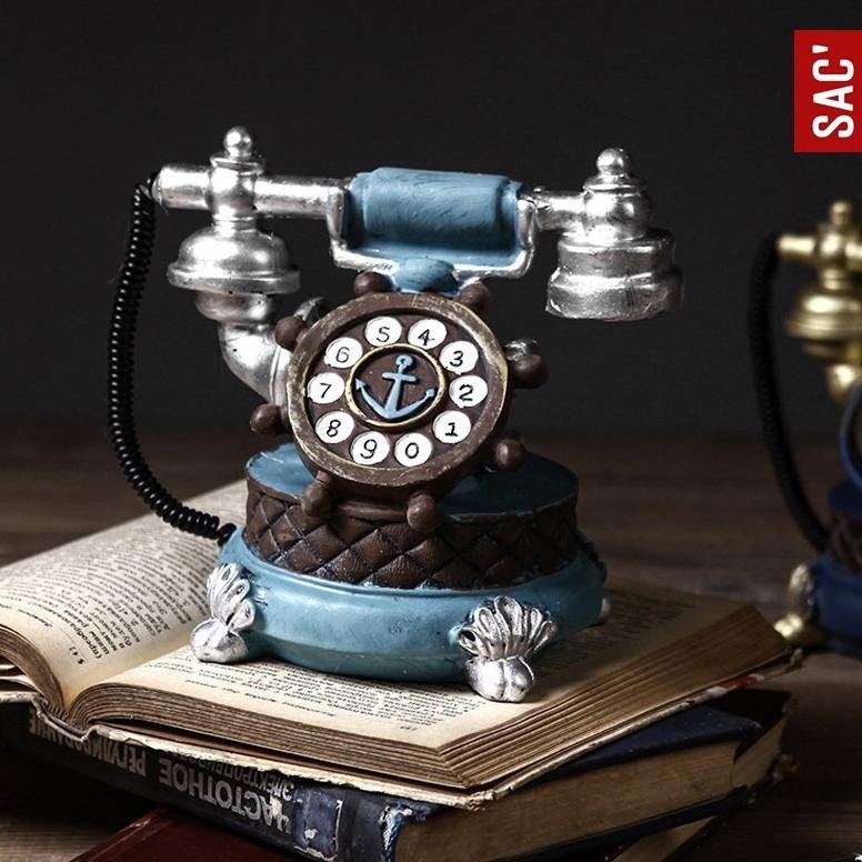 CR - TELEVO Pajangan Ornament Meja Patung Resin Telepon Antik Kuno Dekorasi Hiasan Rumah Vintage Hom