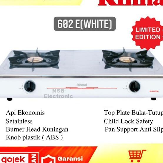 Kompor Gas Rinai Rinnai 2 Tungku Stenlis Stainless Ri-602Ew Putih