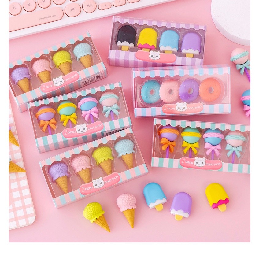 

SMS Penghapus 4 pcs/set penghapus lucu bentuk es krim penghapus lolipop donat penghapus pensil