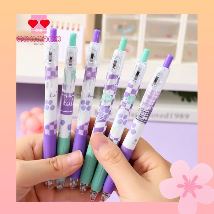 

Vee Moilyid 6Pcs/Set Pena Gel Perlengkapan Kantor Sekolah Kartun Dengan
