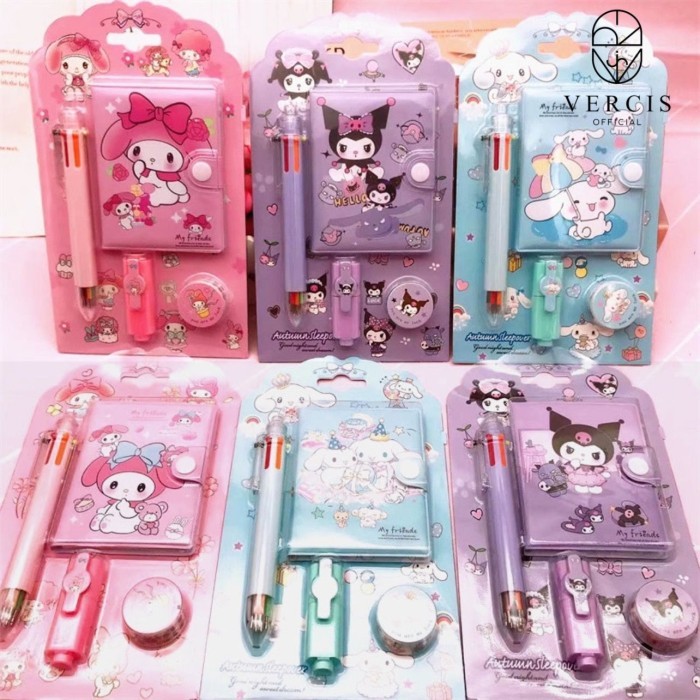 

Bana Notebook 4In1 Buku Diary Aesthetic Sanrio Alat Tulis Perlengkapan Anak Buku Memo Mini Karakter