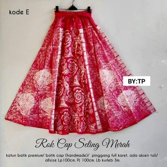 Alib Rok Batik Cap Seling Merah-Rok Payung Wanita