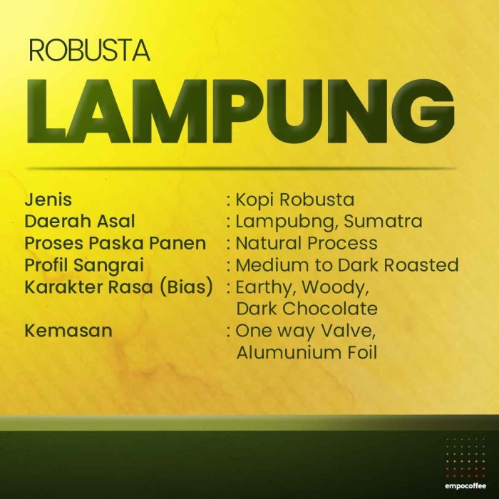 

Kopi Robusta Lampung Tanggamus Sumatra Coffee Espresso Coffe 500 Gram