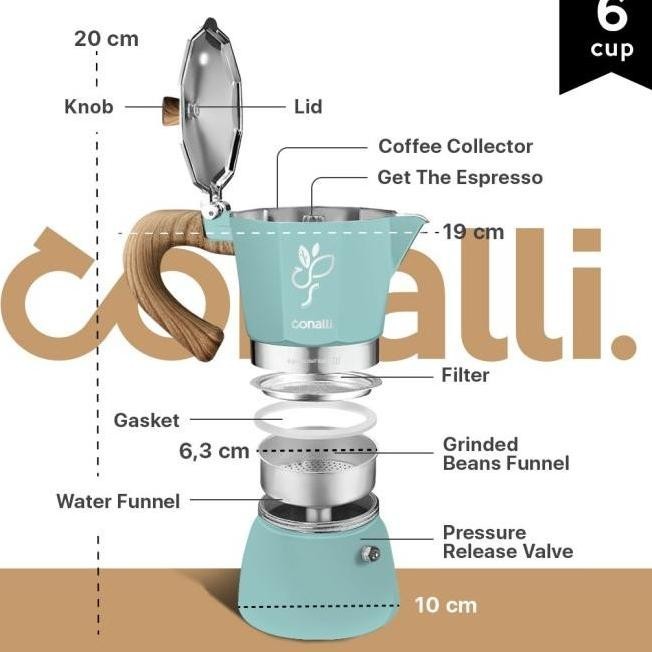 

6 Cup Mokapot Aluminium 300Ml Conalli Blue Moka Pot Kayu Coffee