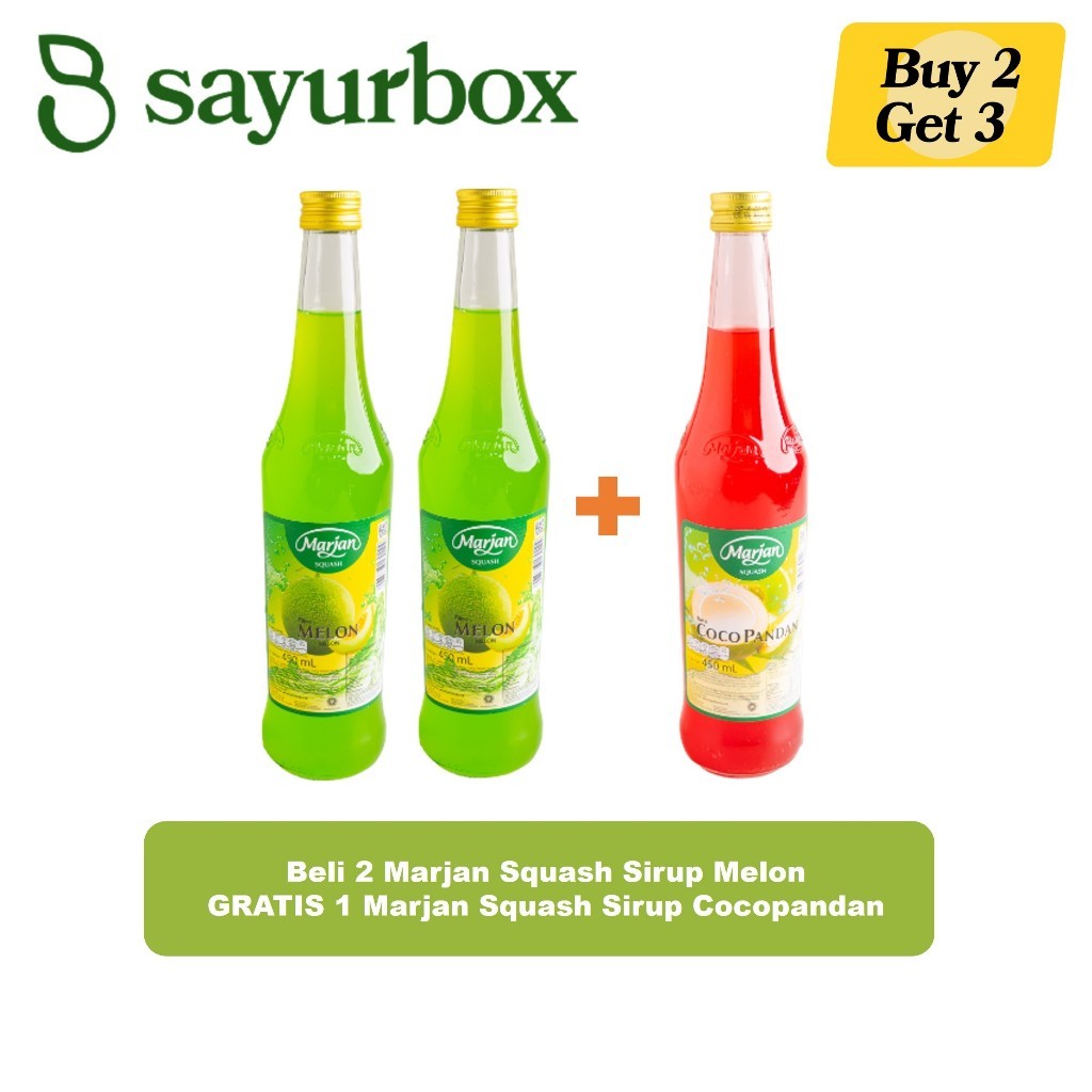 

B2G1 - Beli 2 Marjan Squash Sirup Melon Free 1 Squash Cocopandan Harga Promo 450 ml