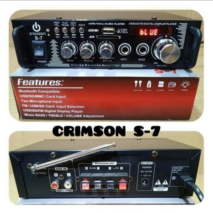POWER MIXER CRIMSON S7 USB BLUETOOTH BERGARANSI