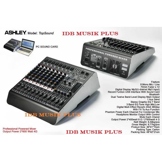 Power Mixer 8 Channel Ashley TopSound Top Sound Original Ashley