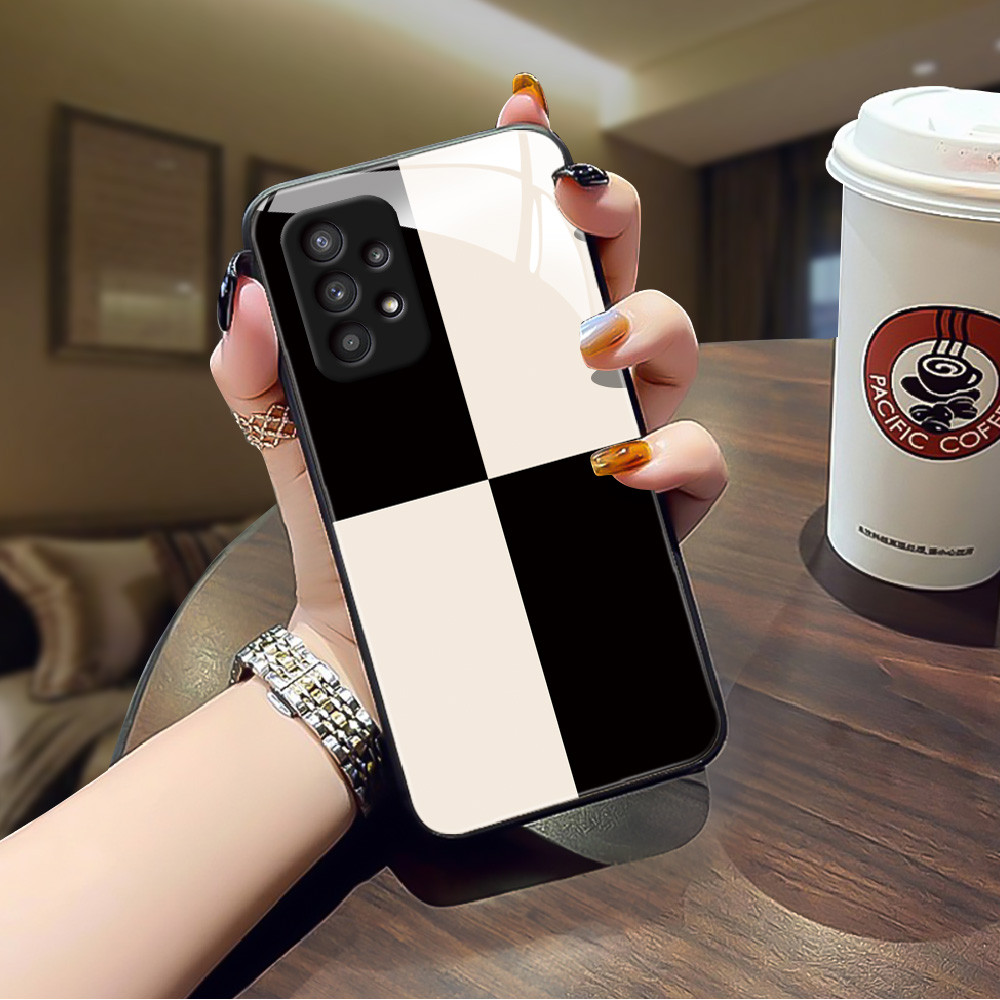 Kotak-Kotak Kaca glass Case cesing kesing untuk Samsung A73 A72 A71 A70 A54 A53 A55 A52 S A51 A50 A3