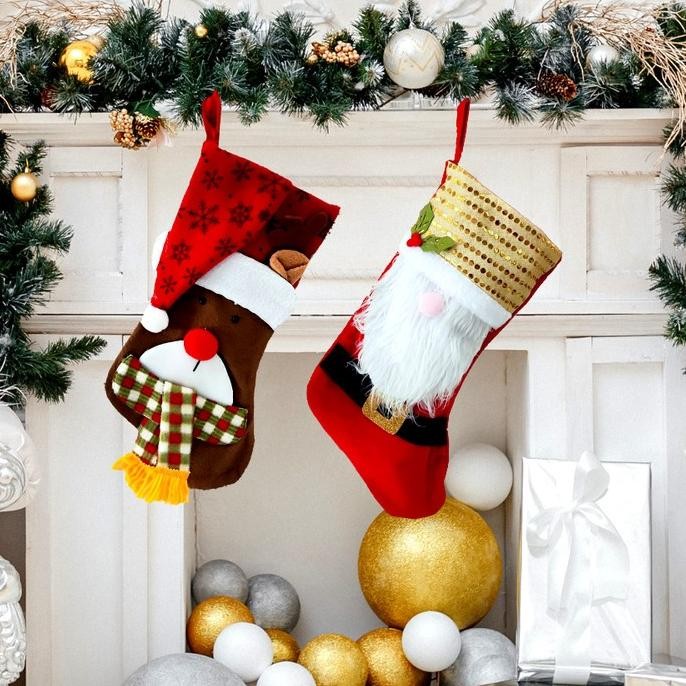 

Kaos Kaki Kado Santa Gliter Christmas Gantungan Goodie Bag Natal Murah