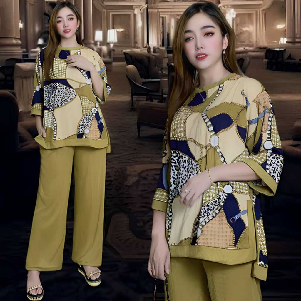 Setelan Wanita Oneset 1Set Kekinian 2024 One Set Hijab Busui Secelana Tunik Elegan Stelann Dewasa 1S