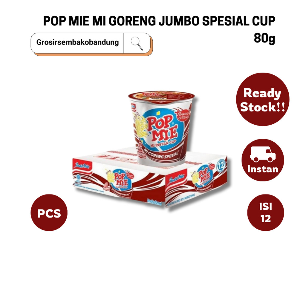 POP MIE MI GORENG JUMBO SPESIAL CUP 80g - 1 Dus - Kota Bandung