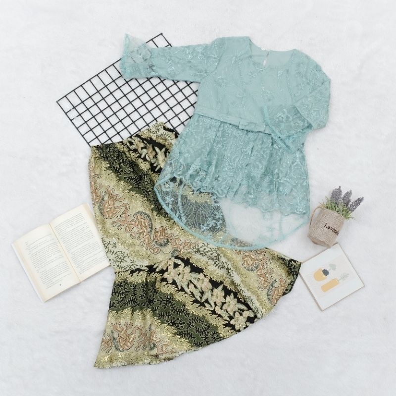 Kebaya Anak Perempuan Brokat Ank2 Umur 4-11 Thn Setelan Rok Atasan Cewek Modern Pakaian Sekolah Keba