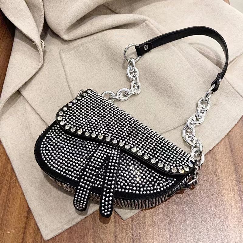Light Diamond Small Bag Women's Full Diamond Shoulder Bag Fashion All-Match Crossbody Saddle Bag