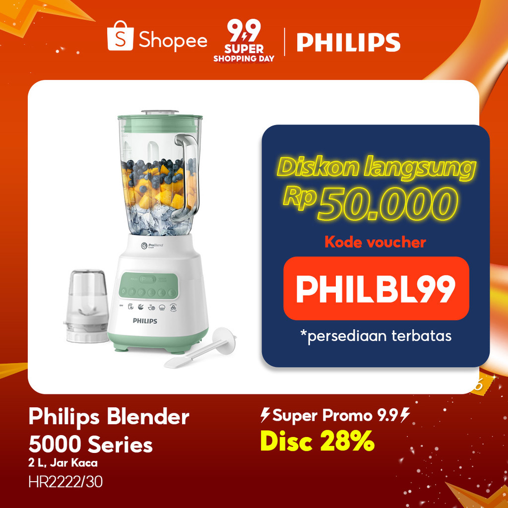 Blender Philips Kaca 2 liter - 5000 Series HR2222/30 - Blender jus - Blender bumbu philips - Dry Mil