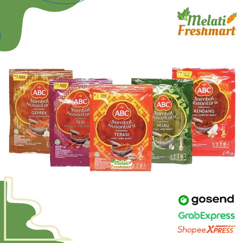 

ABC Sambal Nusantara Sachet Terasi, Hijau, Geprek, Rendang, Teri - Melati Freshmart