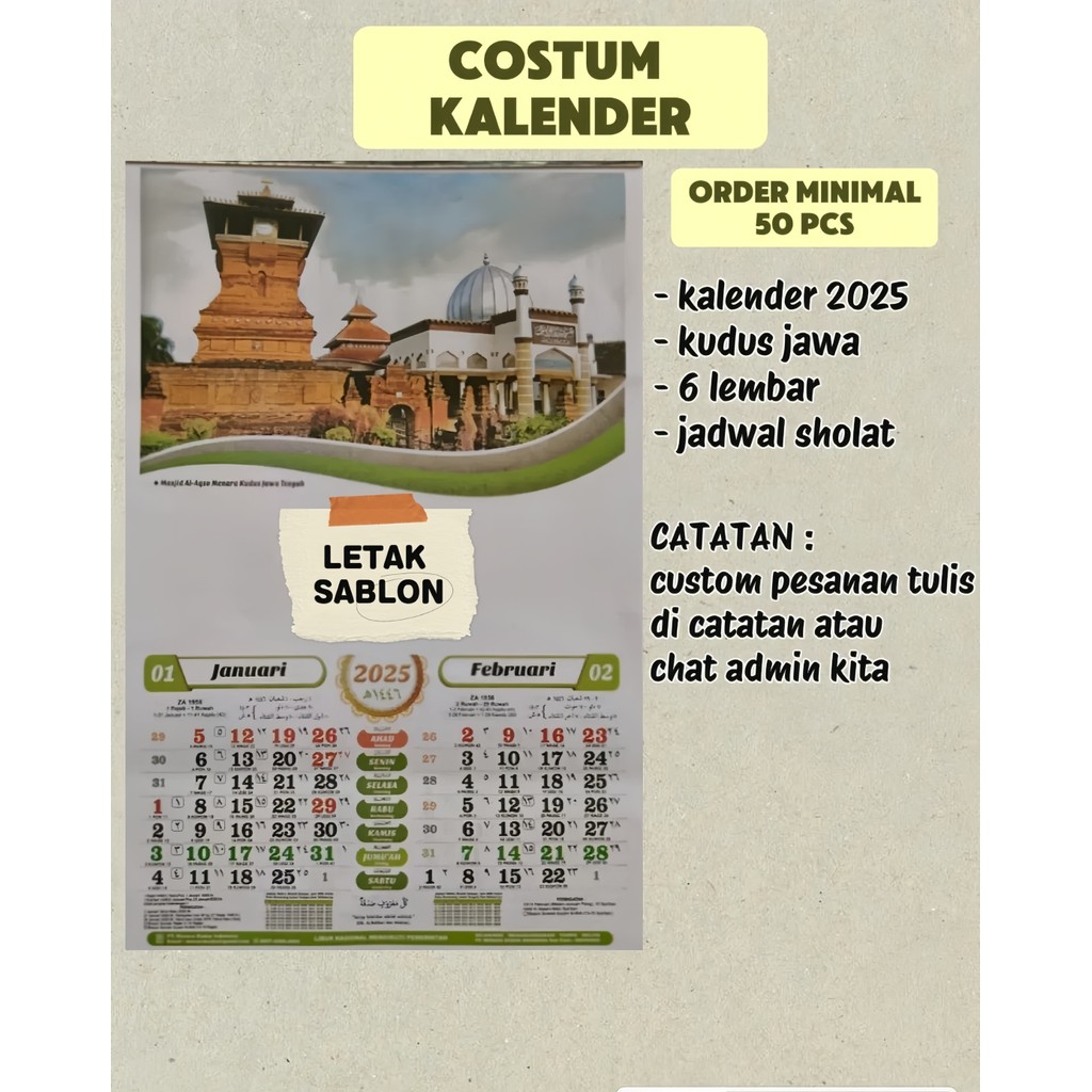 

Kalender 2025 kudus coustum / kalender costum 2025 ( MINIMAL 50 pcs )