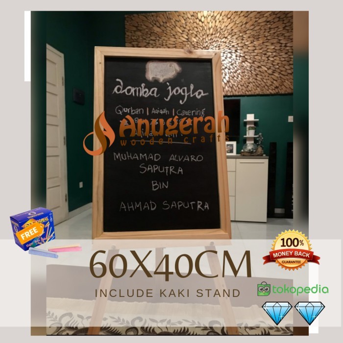 

Ready Murah.. Papan Tulis Kapur Dekorasi Wedding 40x60 Stand 80