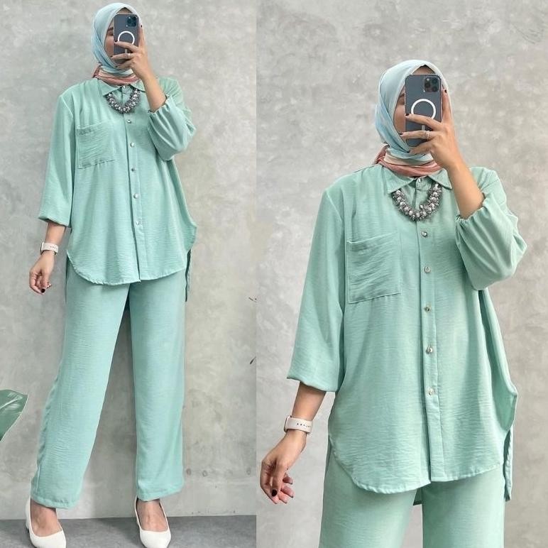 Super Sale Amanda One Set Premium | Setelan Crinkle Airflow Hj-43