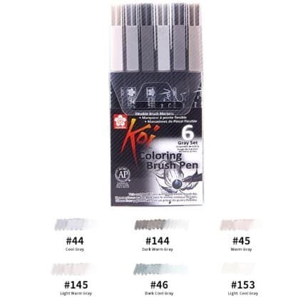 

Ba Sakura Koi Coloring Brush Pen Gray Set 6 Color / Spidol Warna Murah