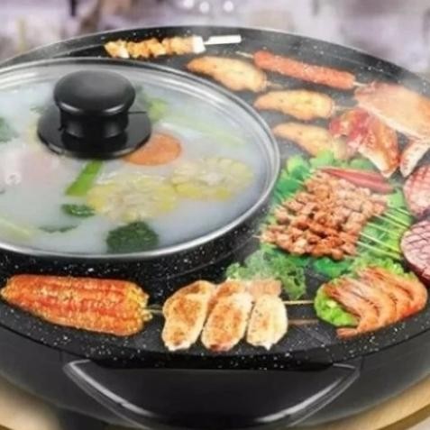 Alat Panggang Dan Rebus 2 In 1 Electric Steamboot And Bbq Grill Pan