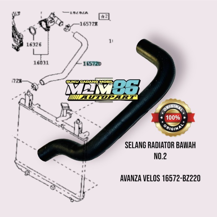 Selang radiator bawah avanza veloz 16572-bz220 original