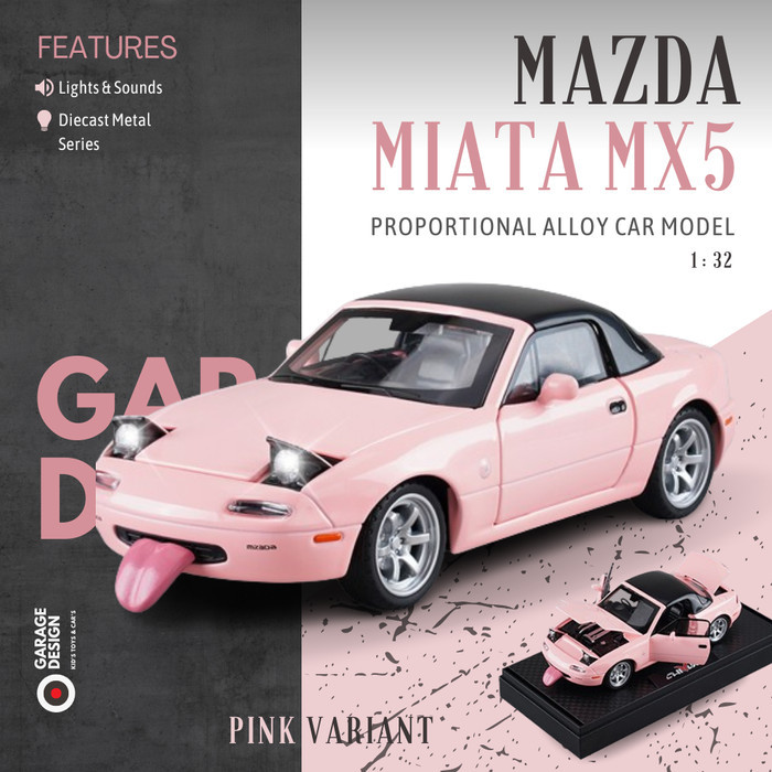 Terlaris Diecast Miniatur Mobil Mazda Miata Mx5 (1990) Skala 1:32 - Terdapat Lampu Dan Suara