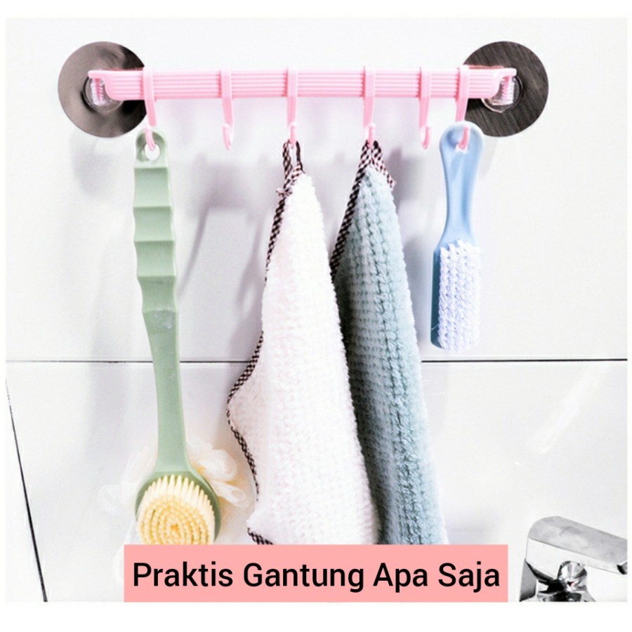 Gantungan Dinding Tempel 6 Hook Gantungan Baju Handuk Dapur