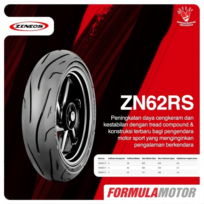 Jona 160/60-17 Ban Zeneos Zn-62Rs Zn62-Rs Ring 17 Tubeless Donat Soft Comp