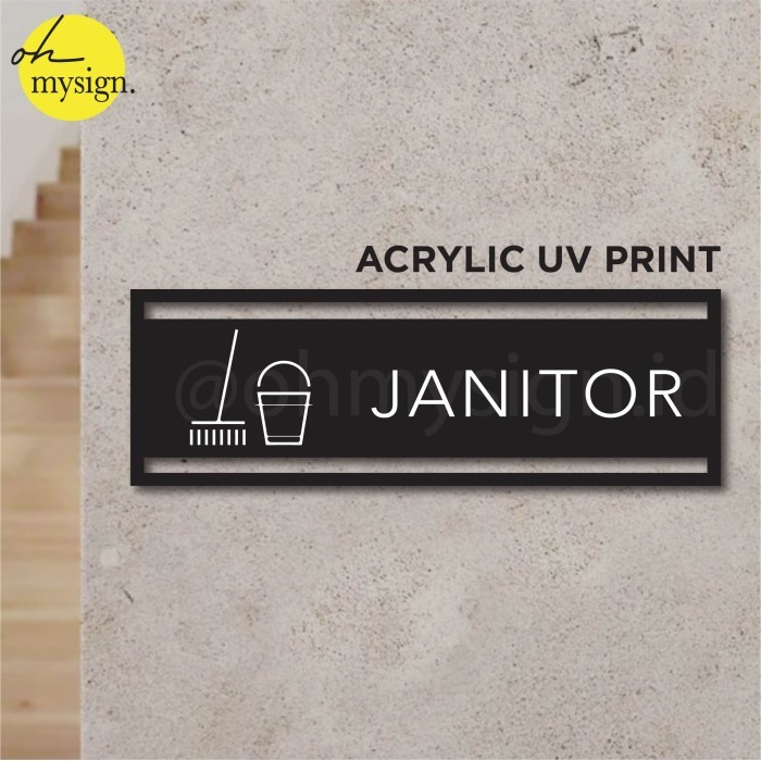

Promo Sign Akrilik Janitor Laser Cut UV Print Modern Label Sign Elegan