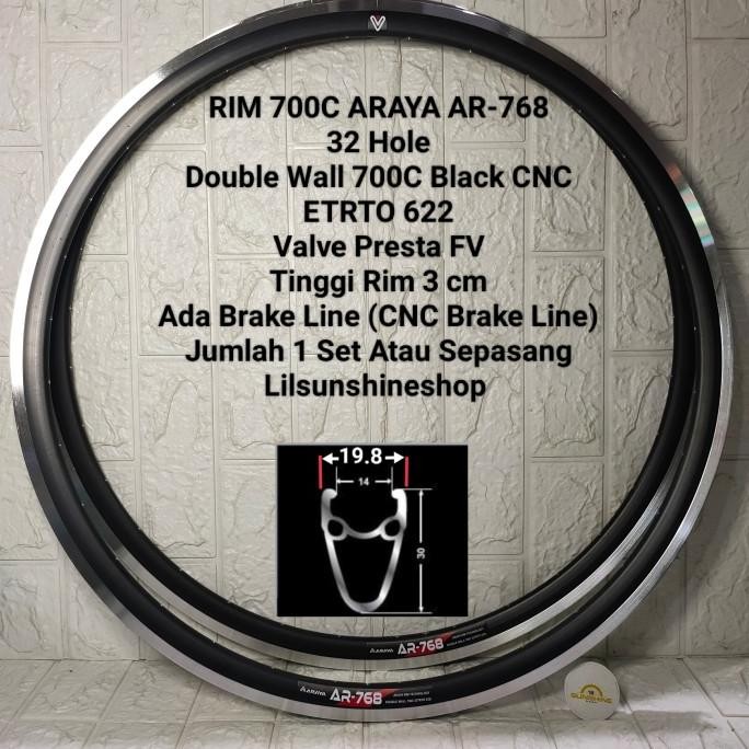 (LIL) VELG RIM 700C 32H ARAYA AR768 RIMS 700 DOUBLE WALL 3CM BRAKE LINE CNC