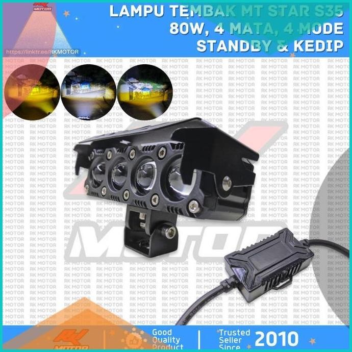Lampu Tembak LED MT Star 4 Mata Lensa 2.5 inch 80W Putih Kuning 3 Mod