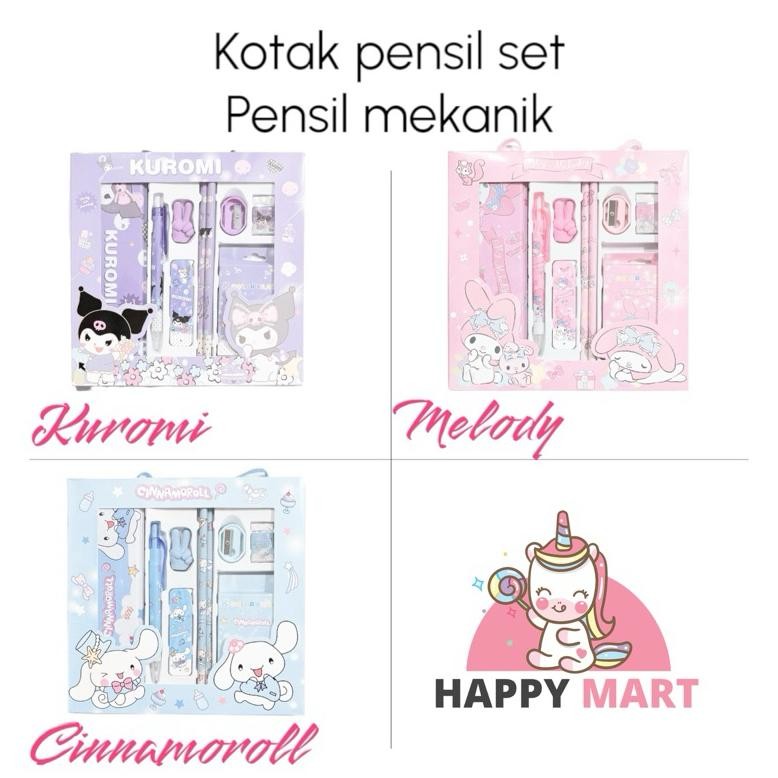 

ghs-55 Kotak Pensil set Pensil mekanik + crayon kuromi / melody / moroll Termurah