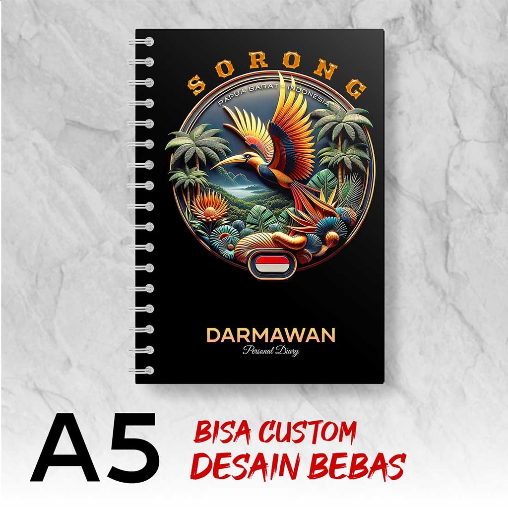 

Blocknote A5 Notebook Custom SORONG - PAPUA BARAT Desain Bebas - Spiral Kawat - AMSX1