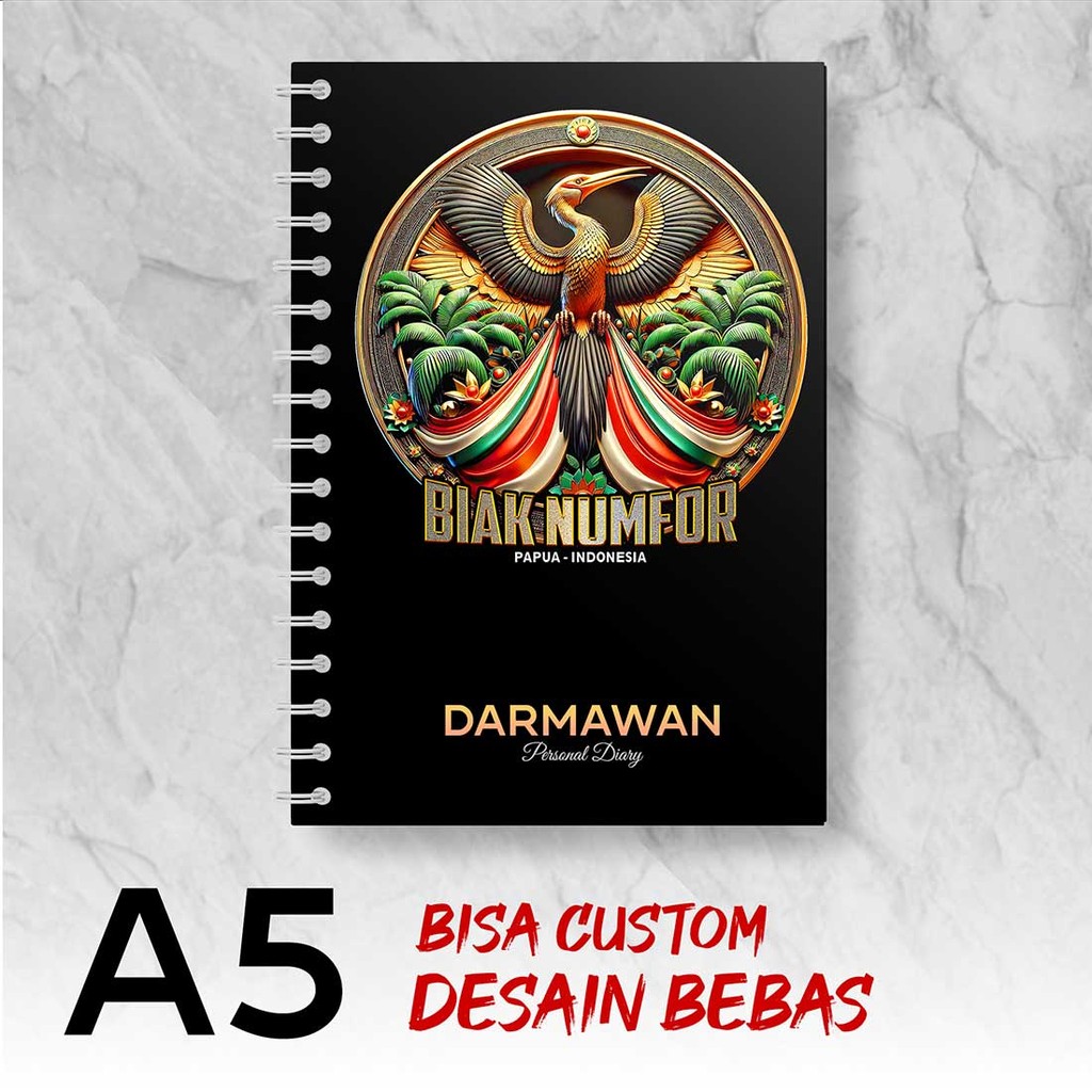 

Blocknote A5 Notebook Custom BIAK NUMFOR - PAPUA Desain Bebas - Spiral Kawat - BIKX4