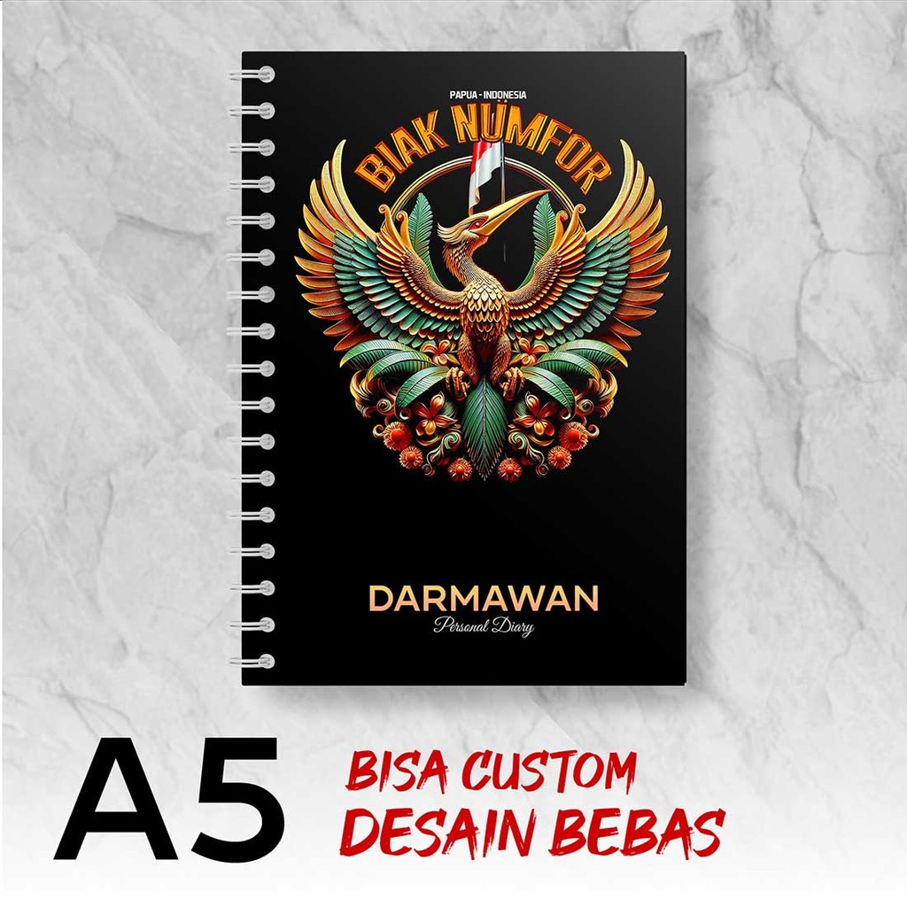 

Blocknote A5 Notebook Custom BIAK NUMFOR - PAPUA Desain Bebas - Spiral Kawat - BIKX3