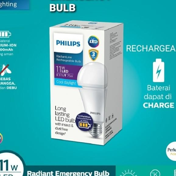 Philips Led Rechargeable 11W Lampu Emergency Putih 6500K 11 W 11 Watt Radiantline Bulb