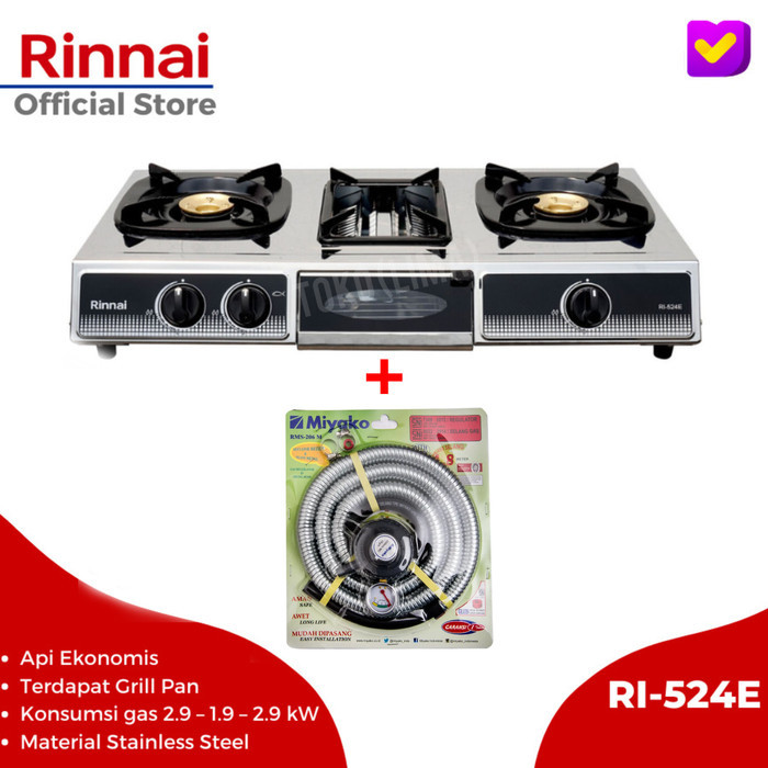 READY Kompor Gas 3 Tungku Rinnai RI 524 E Kompor Panggangan Rinnai 524 Grill