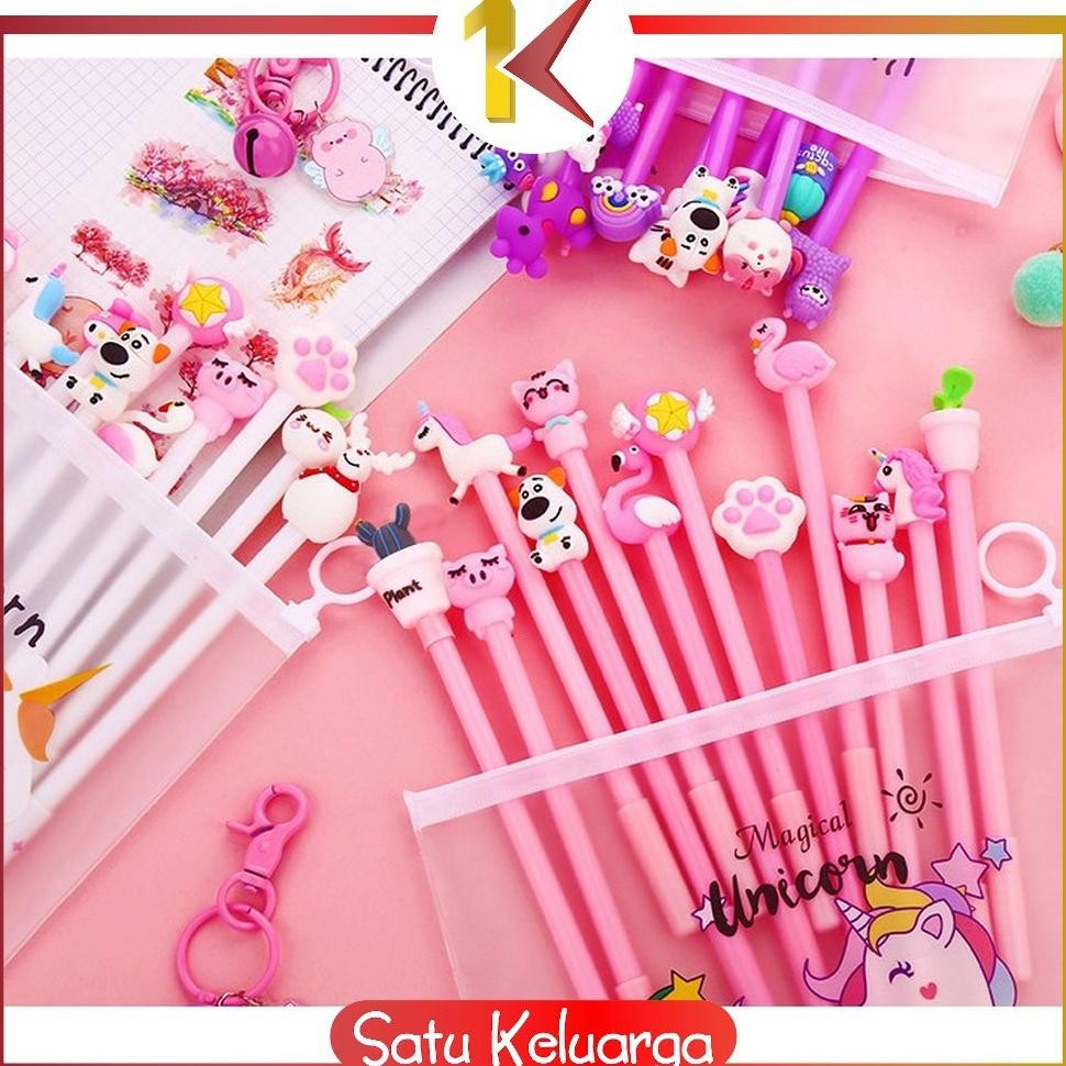 

LI34 SK-A15 Pulpen Gel Karakter Lucu Set Isi 20PCS Pena FREE Zipper Pouch Tempat Pensil Transparan Murah Sale